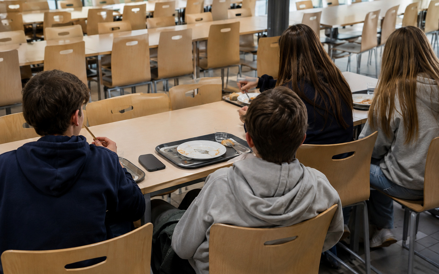 Quatre élèves à la cantine du collège Jean Zay